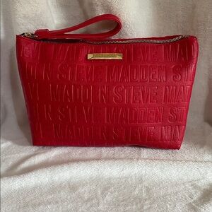 Steve Madden Embossed Red Wristlet/Cosmetic Bag